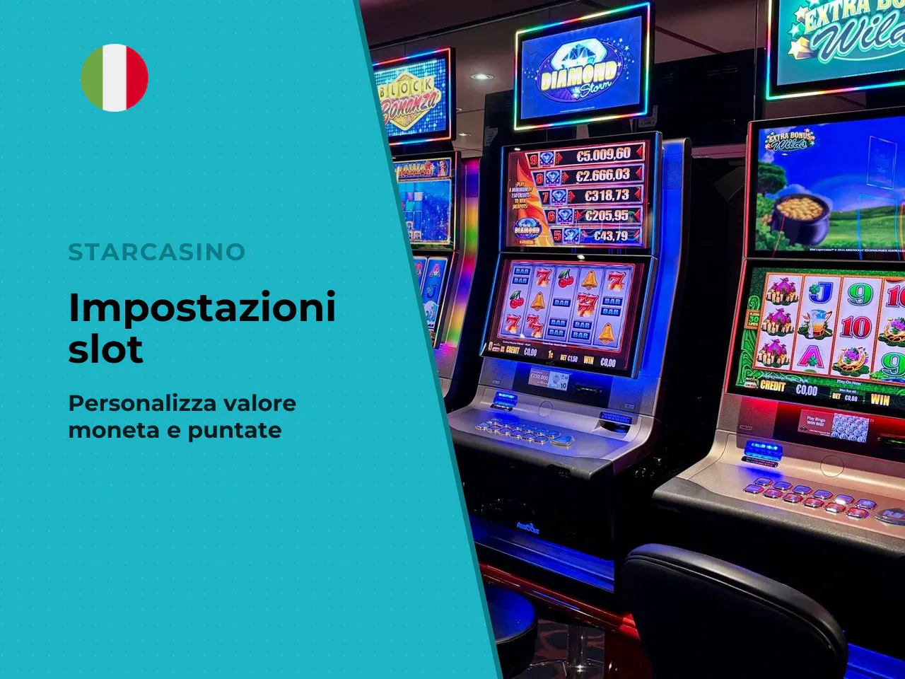Puntata, giri e avvio della partita. Prima di premere "Spin", servono tre impostazioni: 1. **Coin value (valore della moneta):** il nominale base di ogni gettone, regolabile con i pulsanti "+" e "–". 